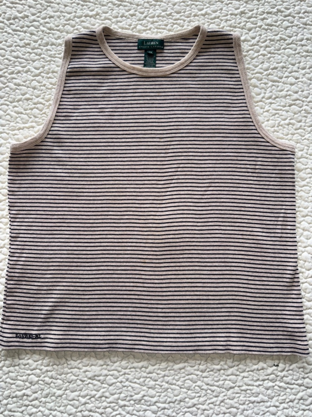 Lauren Ralph Lauren Black and Beige Striped Sleeveless Tank Top Nautical Preppy